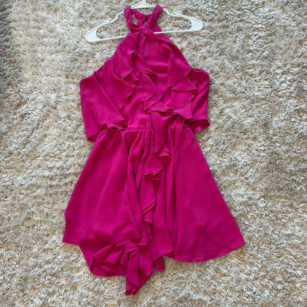 Designer Nemozena Made In Italy Pink Halter Ruffled Waterfall Dress Size S